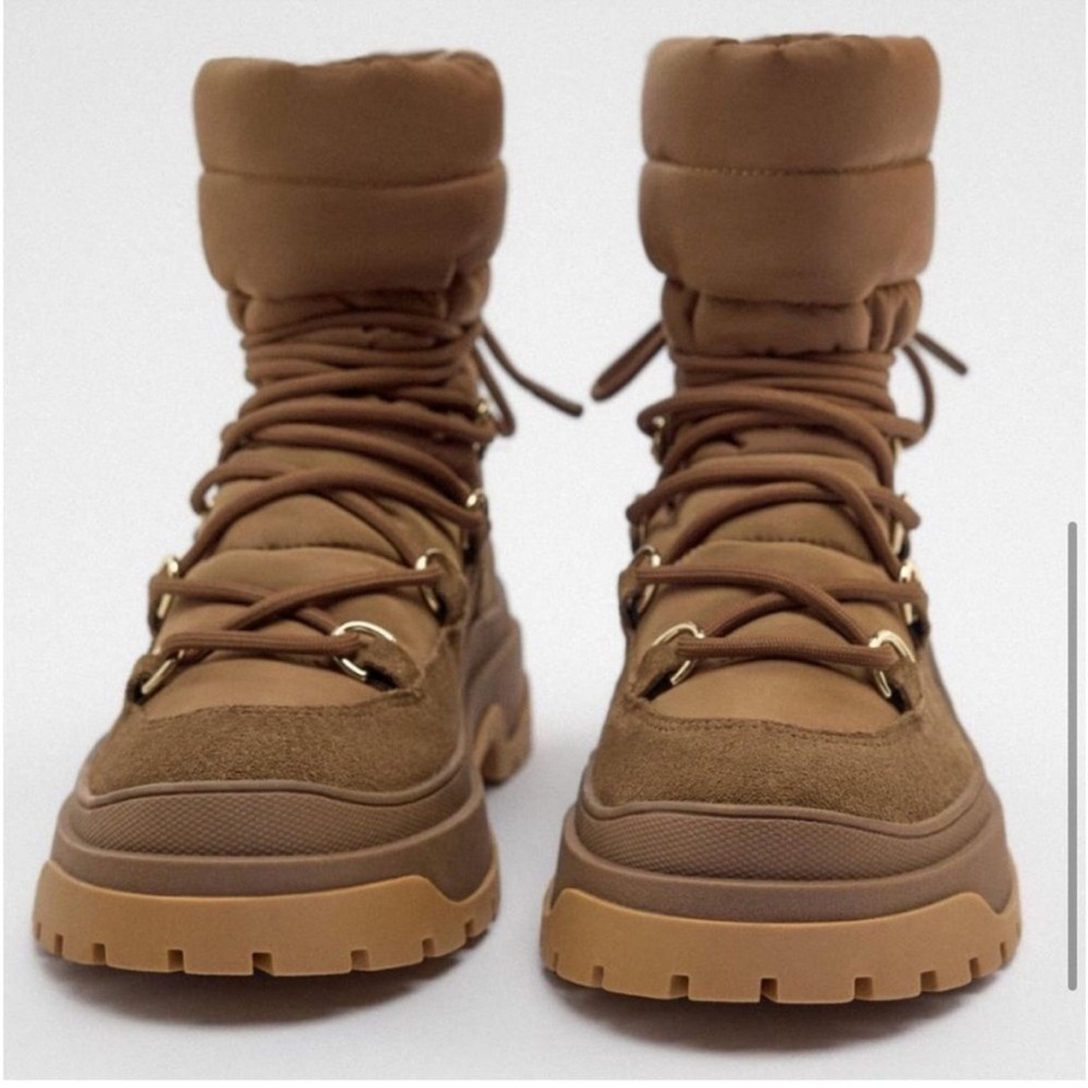 ZARA Quilted Brown Puffer Boots in size 39( us 8 )